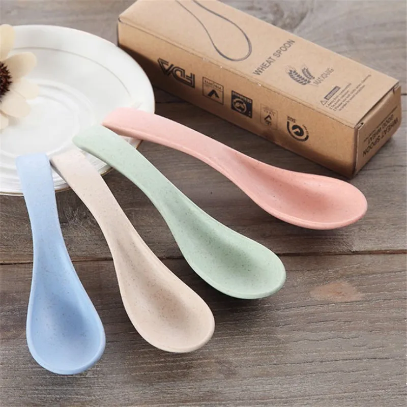 4pcs/set Korean Style Wheat Straw Spoon Kitchen Cooking Utensil Tools Soup Spoon Eco friendly Tableware Kitchen Accessories