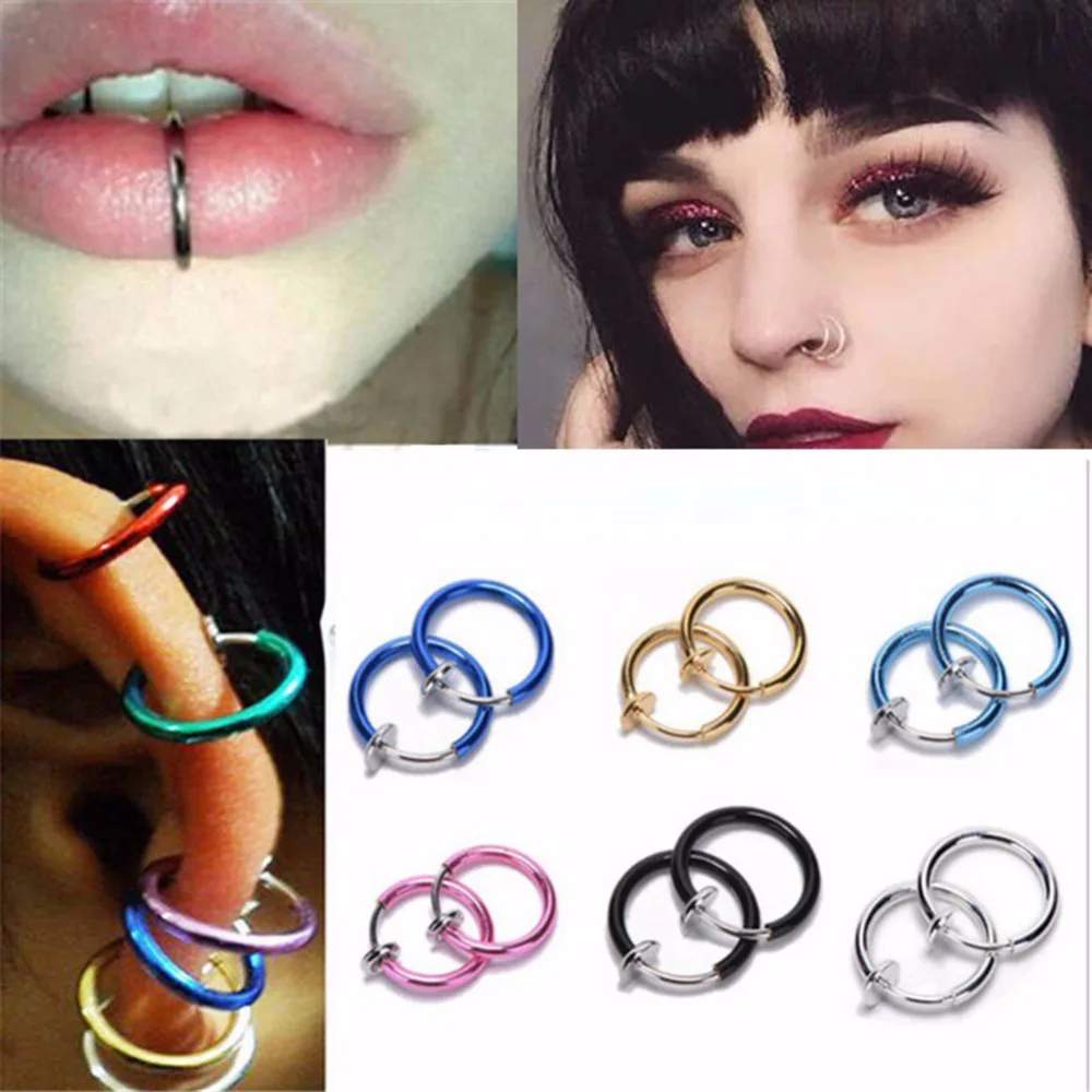925 plata Fake test piercing negro anillo nariz aro labios Intim Ø 10mm 