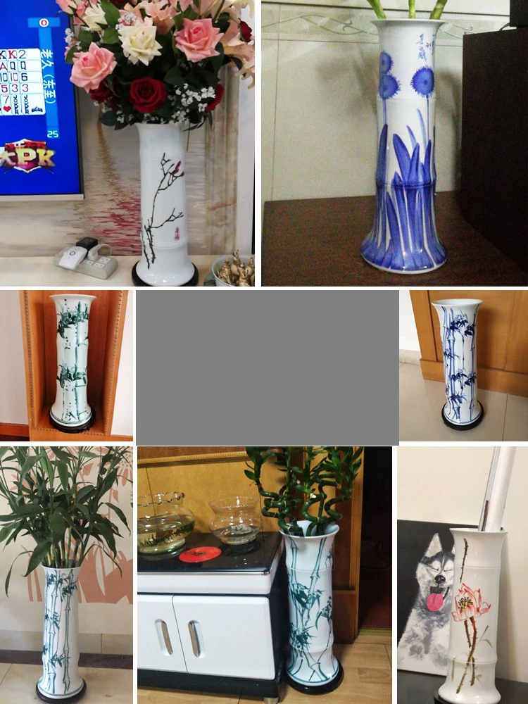 Chinese Jingdezhen Ceramic Tube Rich Bamboo Vase Flower Arrangement Livingroom Home Figurines Craft Office Furnishing Decoration
