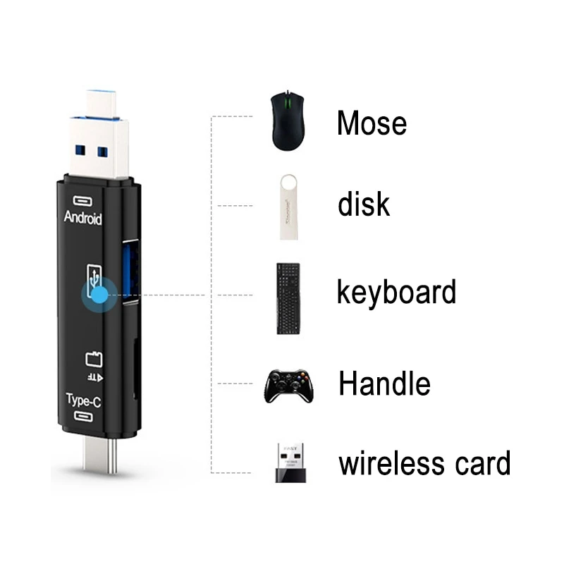 5 в 1 USB 3,0 OTG кардридер type C Micro USB SD TF карта OTG адаптер для ПК Компьютерные принадлежности