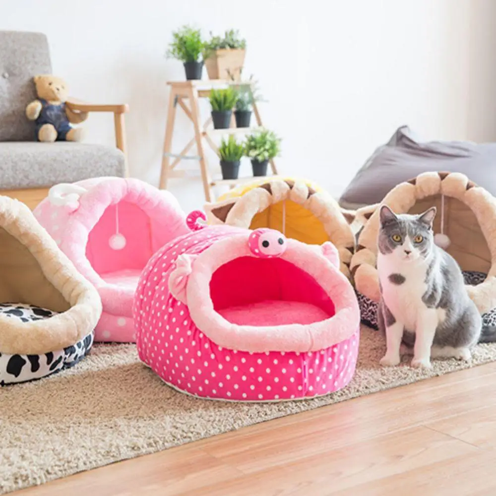 Pet Cartoon Cave Nest теплый домик для собак кошек со съемным моющимся спальным ковриком подходит для домашних животных всех размеров