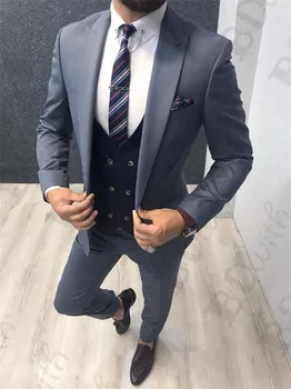 

Wedding Costume Groom Tuxedos For Men Suits Light Blue Prom Fromal Business Best Man 3 Pieces Men clothes Peak Lapel Suits