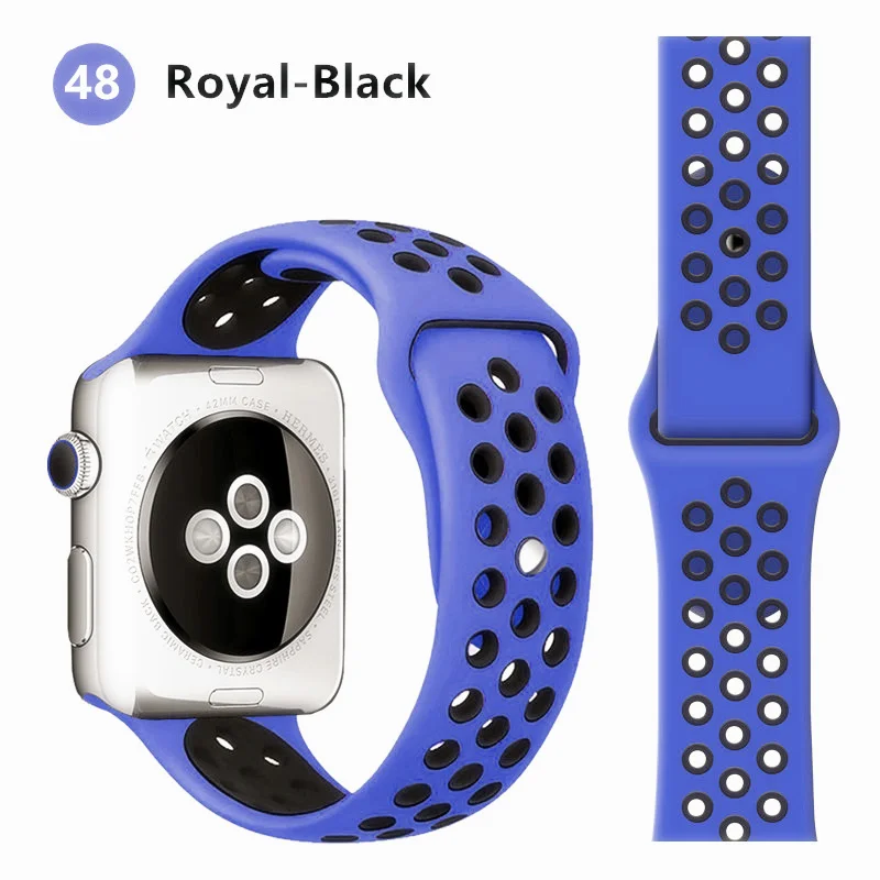 Силиконовый ремешок для Apple watch band 44 мм/40 мм iWatch band 42 мм/38 мм дышащий спортивный браслет ремешок для Apple watch 5 4 3 2 - Цвет ремешка: royal-black