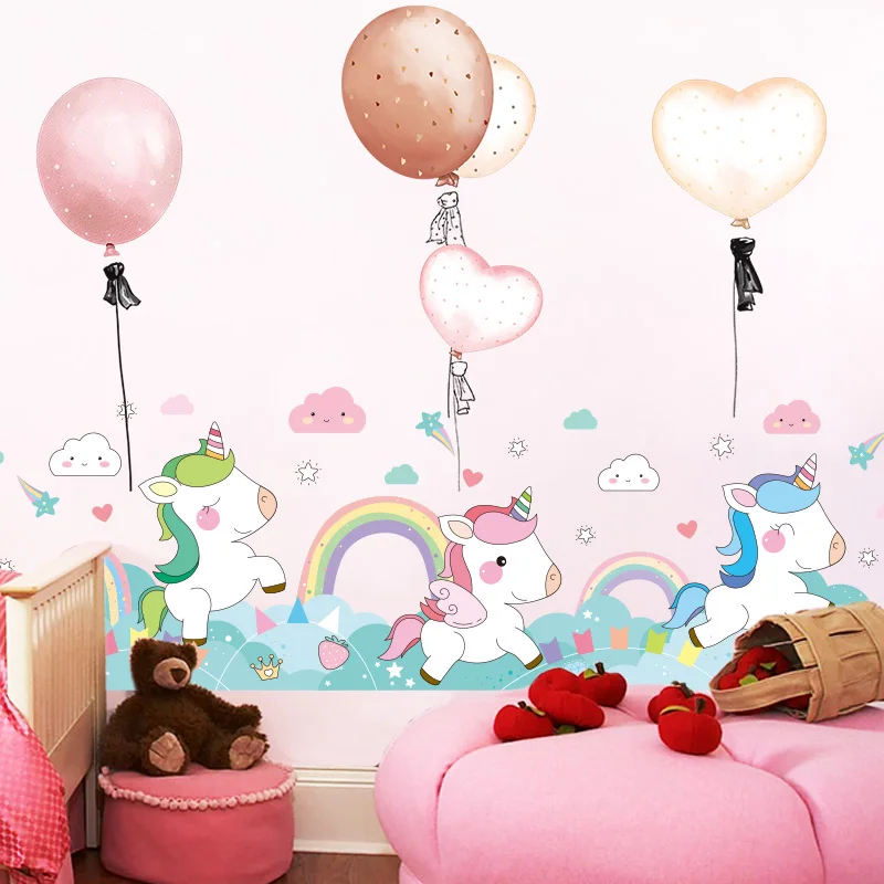 

[shijuekongjian] Colorful Balloons Wall Stickers DIY Cartoon Unicorn Animal for Kids Rooms Baby Bedroom Shop Glass Decoration