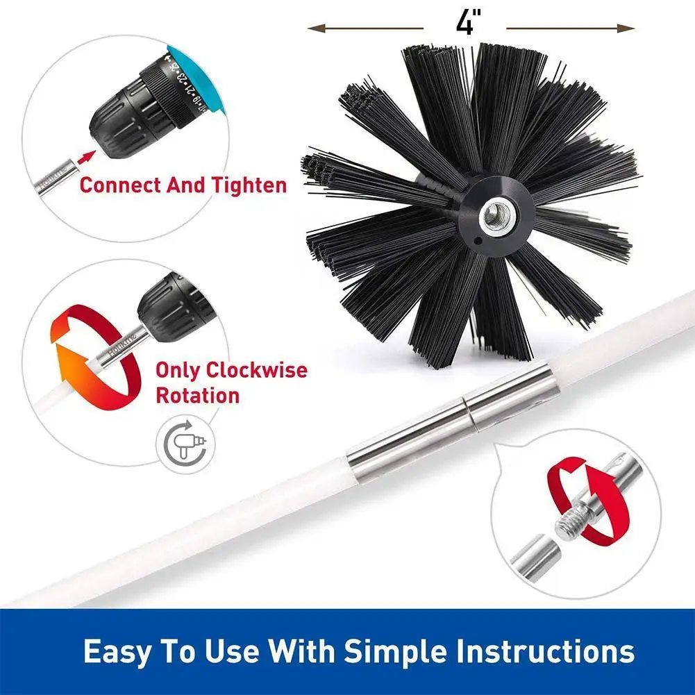 Flexible Rods With Brush Head Chimney Cleaner Sweep Rotary Fireplaces