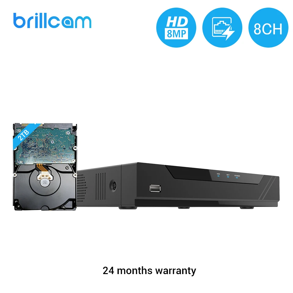 Видеорегистратор Brillcam 8 каналов 4 МП/5 Мп/8 Мп NVR для Ip-камеры 24/7 видеорегистратор