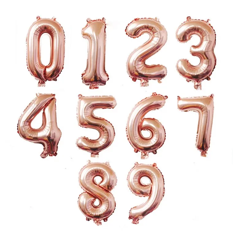 

50pcs/lot Wholesale 16inch 32inch 40inch Rose Gold Number 0-9 foil balloon Adult Anniversary Kids Birthday Party Decor Supplies