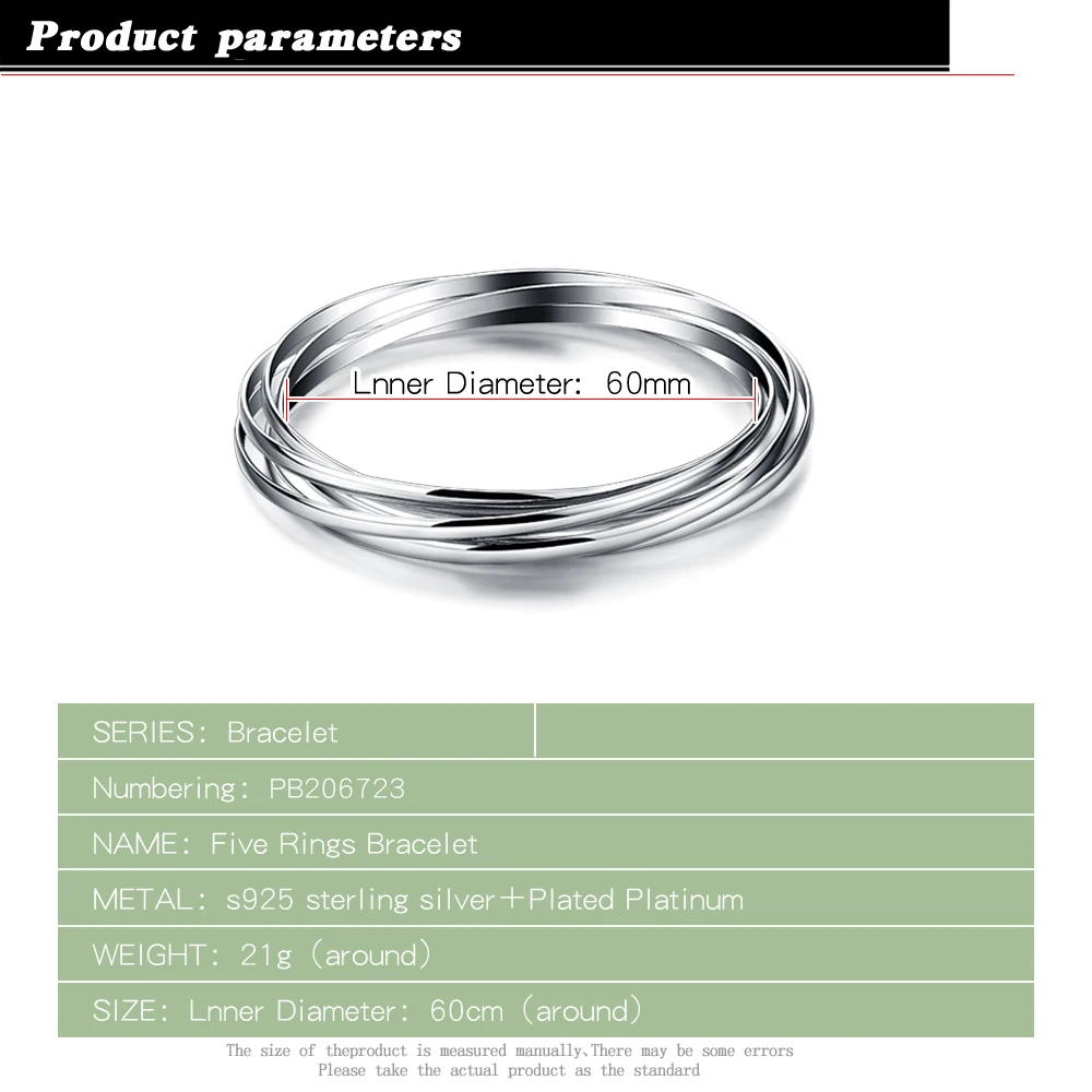 Женский серебряный браслет из серебра 925 пробы с пятью петлями|silver girl|women ring