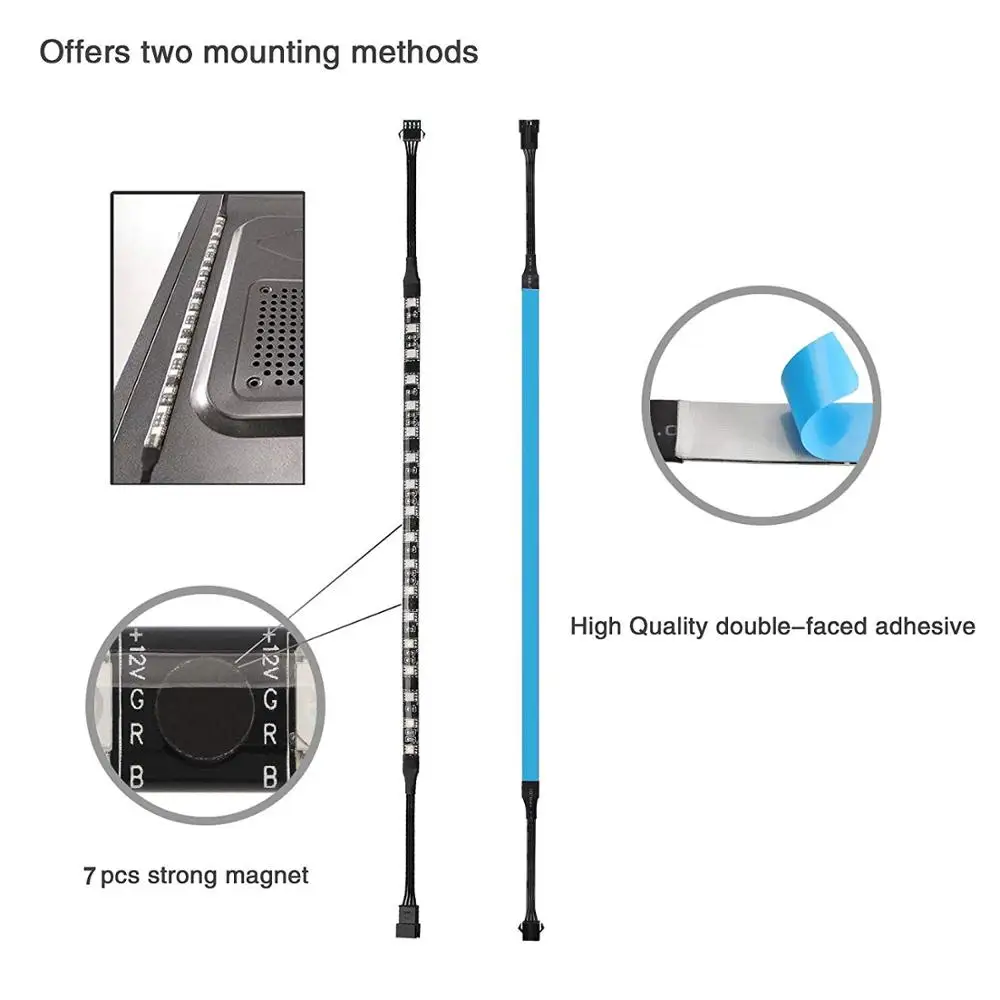 

RGB LED Strip Magnetic Color Changing Full Kit for Modding PC Cases Compatible with Asus Aura, Asrock, Gigabyte Fusion jk416