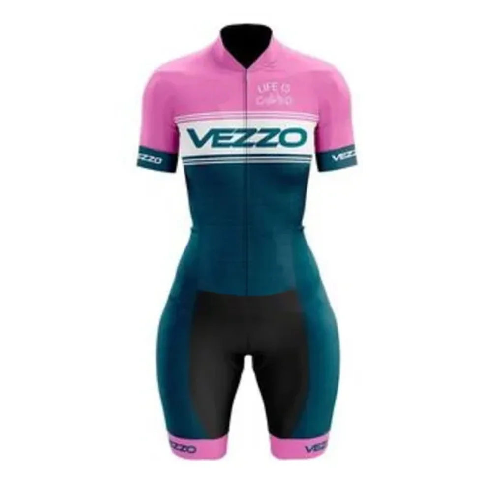 

VEZZ0 Cycling Suit Women's Cycling Clothing Little Cyclist Jumpsuit 2021 Short Sleeve Bicycle Uniform Ironman Triathlon With Gel