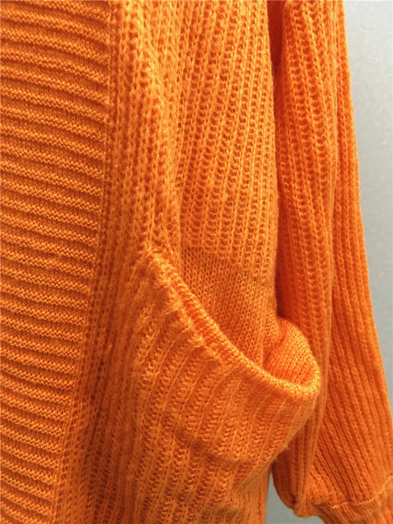 Для зимы Оранжевый трикотажные длинные кардиганы свитер женский оверсайз свободный длинный рукав кардиган джемпер женский Повседневный уличная верхняя одежда