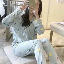 Women Pajamas Set Spring Autumn New Cartoon Printed Long Sleeve Cute Sleepwear 2Pcs Casual Homewear Female Pyjamas