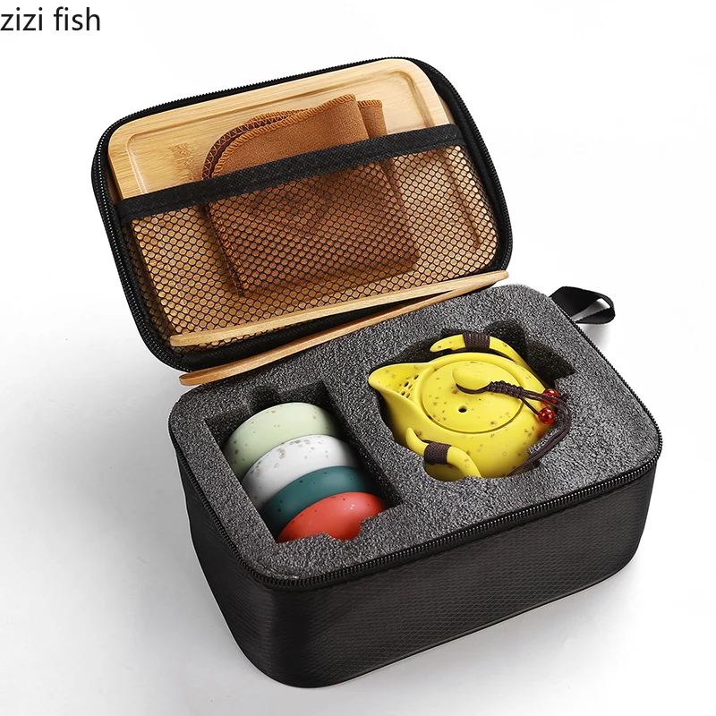 

Travel Kung Fu Tea Set / Teapot Set / One Pot Four Cup / Ceramic Teapot Cup Portable Kit Kung Fu Tea Set Tea Sets