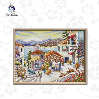 

Joy Sunday,Beach house landscape cross stitch kit 14ct 11ct Counted Cross-stitch Printed Fabric DIY Handmade Embroidery Crafts