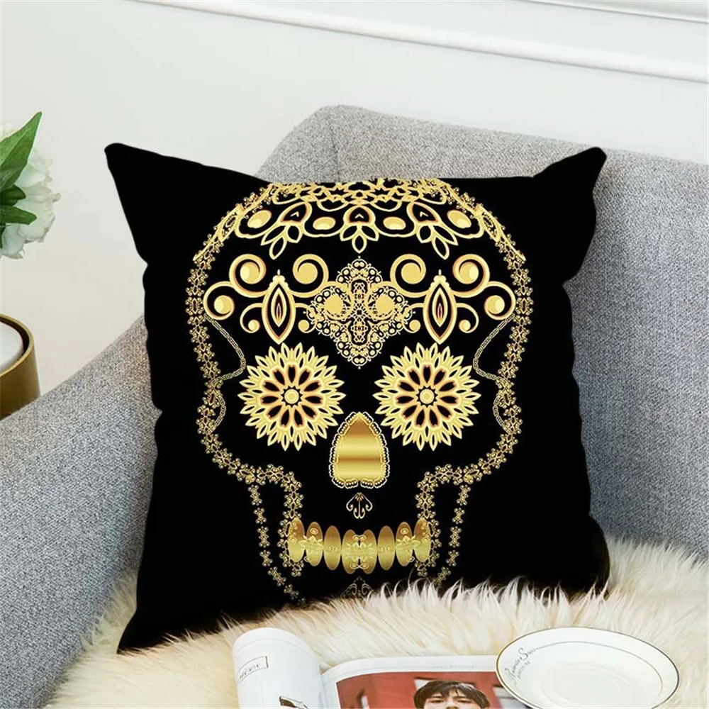 Throw Pillow Case Skull Cushion Pillow Cover Cotton Linen Pillowcase Square for Home Sofa Bed Decor 45x45cm