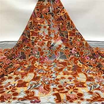 

2020 high quality French Nigerian sequins net lace,African tulle mesh sequence lace fabric for party dress 5yards/lot orange