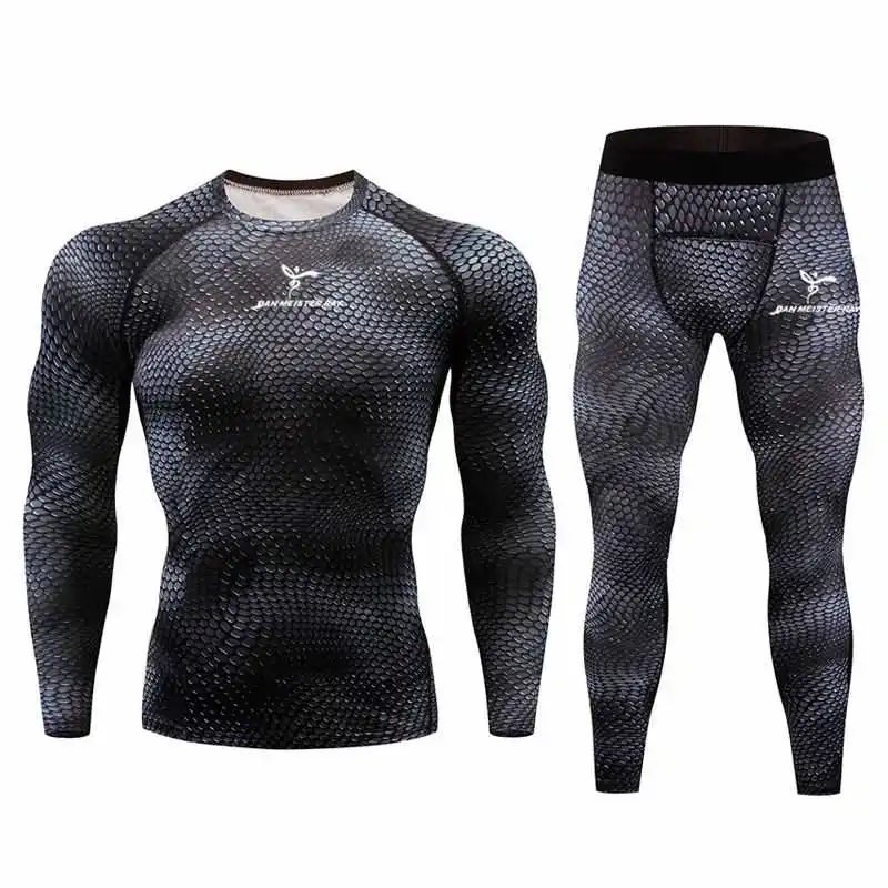 Quick Dry men's running sets brand 2 piece tracksuit men set Gym T-shirt + compression pants stretch breathable Clothing