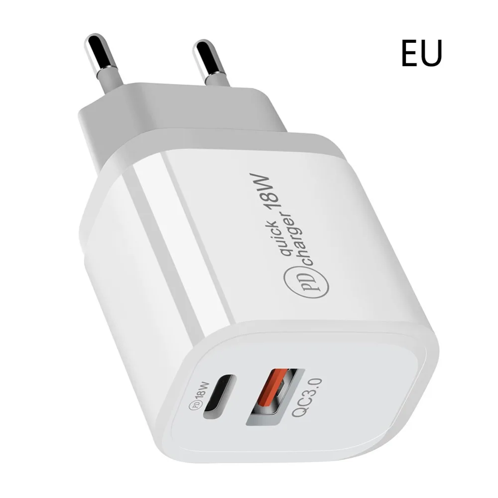 Fast charge 18w 18W PD QC 3.0 Dual USB Charger Quick Charge EU US EU AU Plug for iPhone X 8 plus Note 9 10 Power Delivery Mobile Phone Adapter phone charger