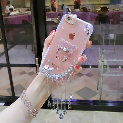 

luxury Bling Diamond Pendant Bear Finger Ring Holder Stand Case For SamsungA9 A8 A6 PLUS A3 A5 A7 2017 A50 A60 A70 A80 A90 Coque
