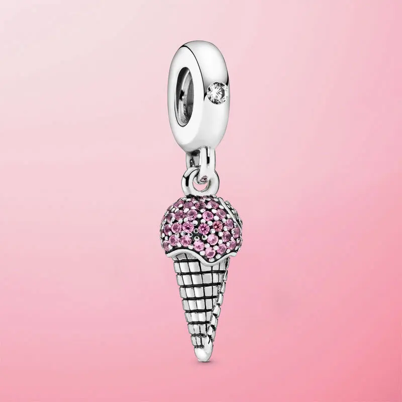 

Authentic 925 Sterling Silver Pave Ice Cream Cone Dangle Charm Beads Fit Original Pandora Bracelet Necklace S925 Jewelry Gift