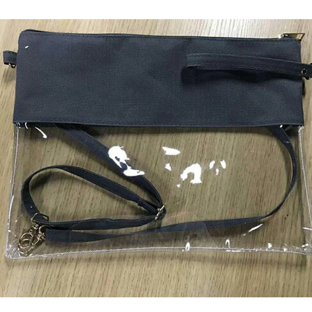 

Personalize Transparent PVC Sporting Event Clear Cross Body Canvas Patchwork Clutch Purse Handbag with Wristlet