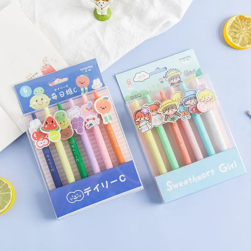 Sharkbang New Arrival 6PCS/Pack Cute Animal Fruit Series Gel Pen DIY Graffiti Drawing Pen Ball Pen Kids Gift School Stationery sharkbang new arrival jjoo series decor sticker scrapbook postcards kpop stickers for journal books albums stationery suppliers