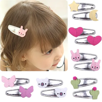 

2pcs/set Kids Love Butterfly Cactus Hair Clips Girls Cartoon Animal Soft Fabric BB Clip