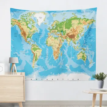 

World Map Tapestry Striped Printing Beach Blanket Geometric Home Wall Decoration Cartoon Wall Hanging for Living Room Decor