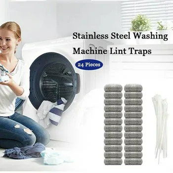 

30# 24PCS Washing Machine Lint Traps Snare Filter Screen Stainless Steel Mesh Ties Washing machine tube cleaning tool