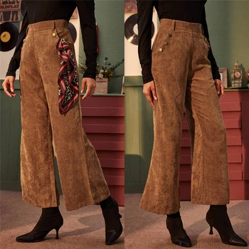 

Winter Fashion Women Casual High Waist Corduroy Casual Loose Wide Leg Long Pants