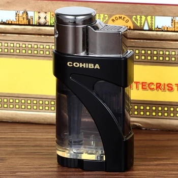 

COHIBA Cigar Lighter Plastic Windproof 3 Jet Flame Torch Lighter Flame Adjustable Butane Gas Lighters