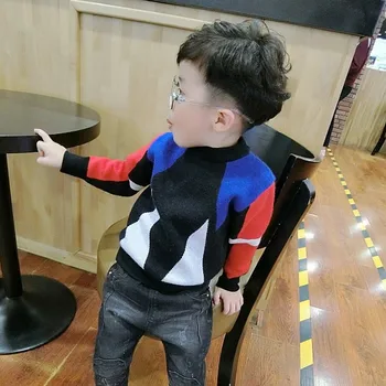 

ins baby boys and girls sweater 2-7 years old cotton Multi-color stitching velvet warm winter clothing Korean knitting unisex