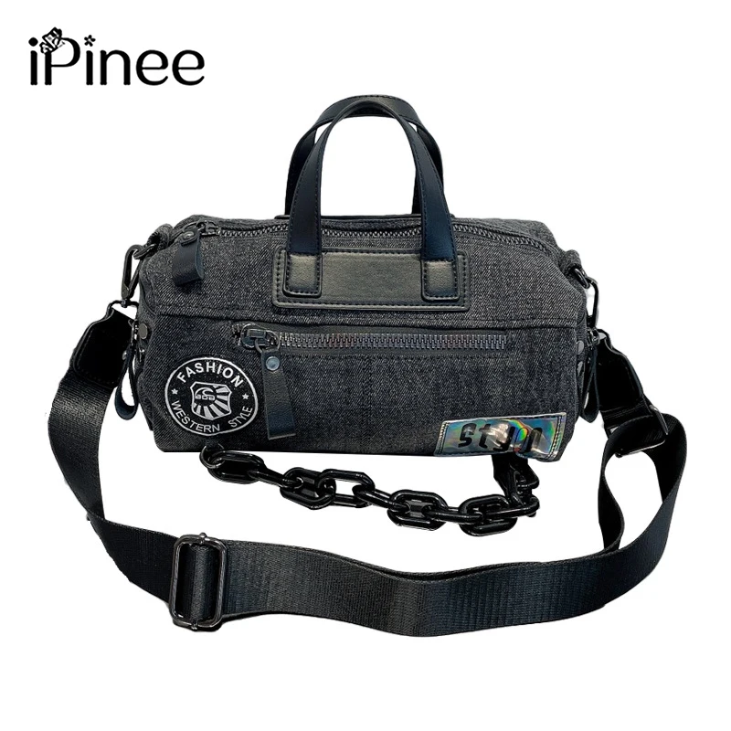 

iPinee Black Denim Handbag Chain Casual Women's Shoulder Bag Large Capacity Bag Ladies Travel Bag