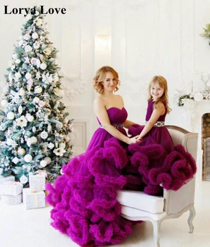 

Purple Prom Dresses For Mother And Daughter Formal Party Night Evening Gowns 2020 Beading Crystal Elegant Ruffles Vestido Fiesta