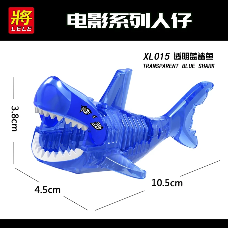 

Animals Legoing Pirates of the Caribbean Transparent Blue Shark Model Action Figures Kids Toys Super Heroes Legoings Blocks Kits