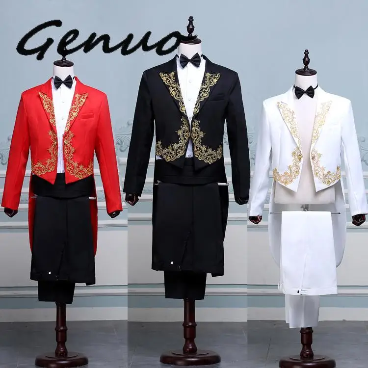 

genuo 2020 New Men's Tuxedo Suits Parquet Chorus Singer Presided Over The Command Of Stage Costumes Red Black And White