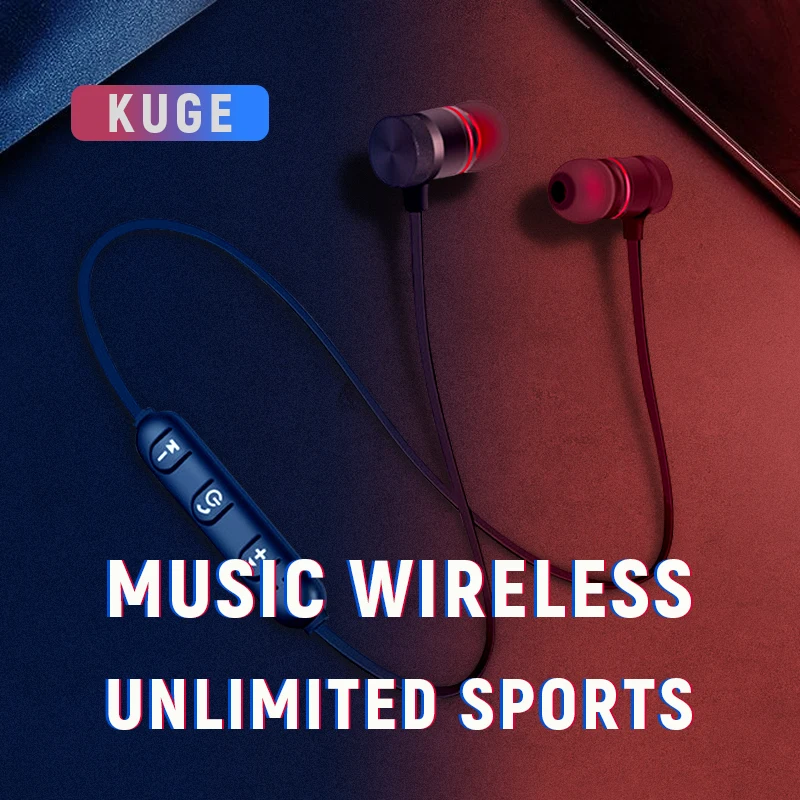  Беспроводные Bluetooth наушники KUGE, магнитные стереонаушники с шейным ремешком, спортивные музыкальные наушники с микрофоном для всех сма…