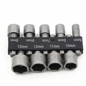 

9pcs 1/4" Tool Set Screw Drill Bit Wrench Socket Adapter Metric Hex Nut 5 To 13mm Hexagonal Shank Driver