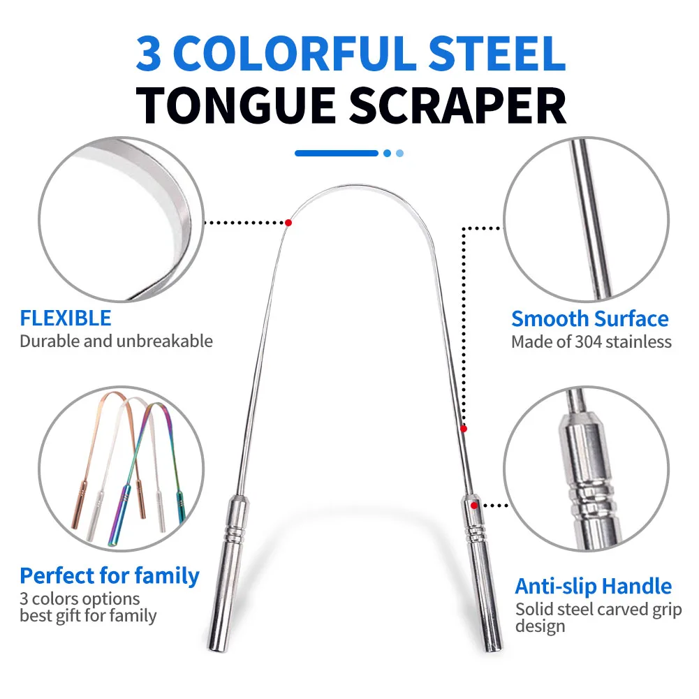 Y-kelin-Raspador De Língua De Aço Inoxidável, Limpeza De Respiração Fresca De Metal, Escova De Dentes Revestida, Higiene Oral, 3 Cores