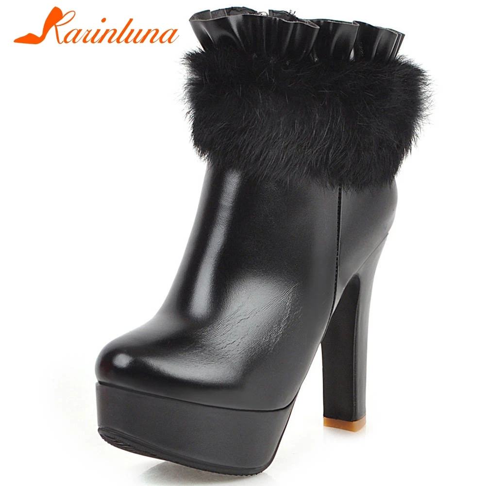 

Karinluna New Arrivals Dropship 2020 Plus Size 33-48 High Heels Ankle Boots Woman Shoes Platform Zipper Shoes Women Boots