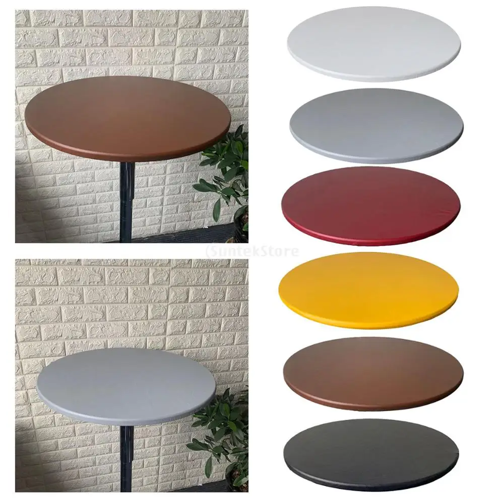 Waterproof Polyester Fitted Table Cover Cloth Round Tablecover Elastic Edged