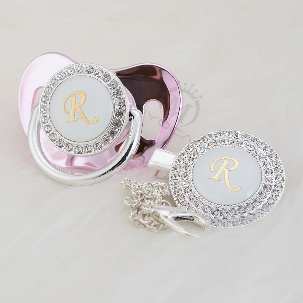 MIYOCAR инициал из серебра R Элегантный bling соска и пустышка зажим BPA бесплатно пустышка bling идеальный подарок SGS пройти LR-1