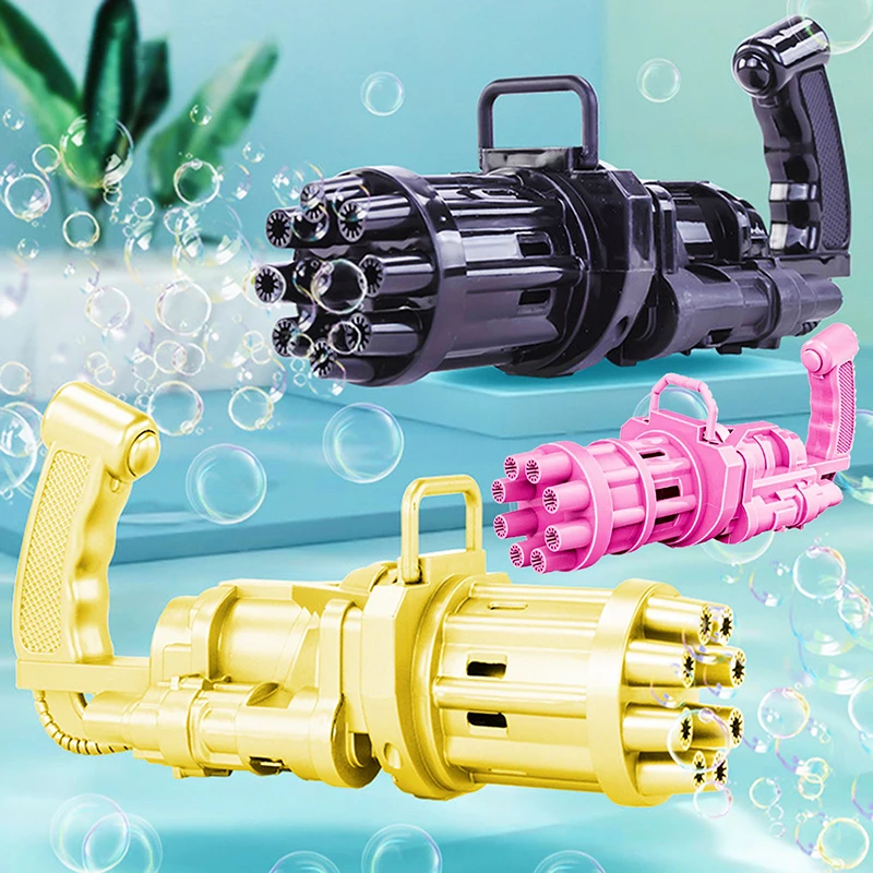 Pistola de burbujas automática Gatling para niños, máquina eléctrica de burbujas de agua y jabón de verano, juguetes de regalo