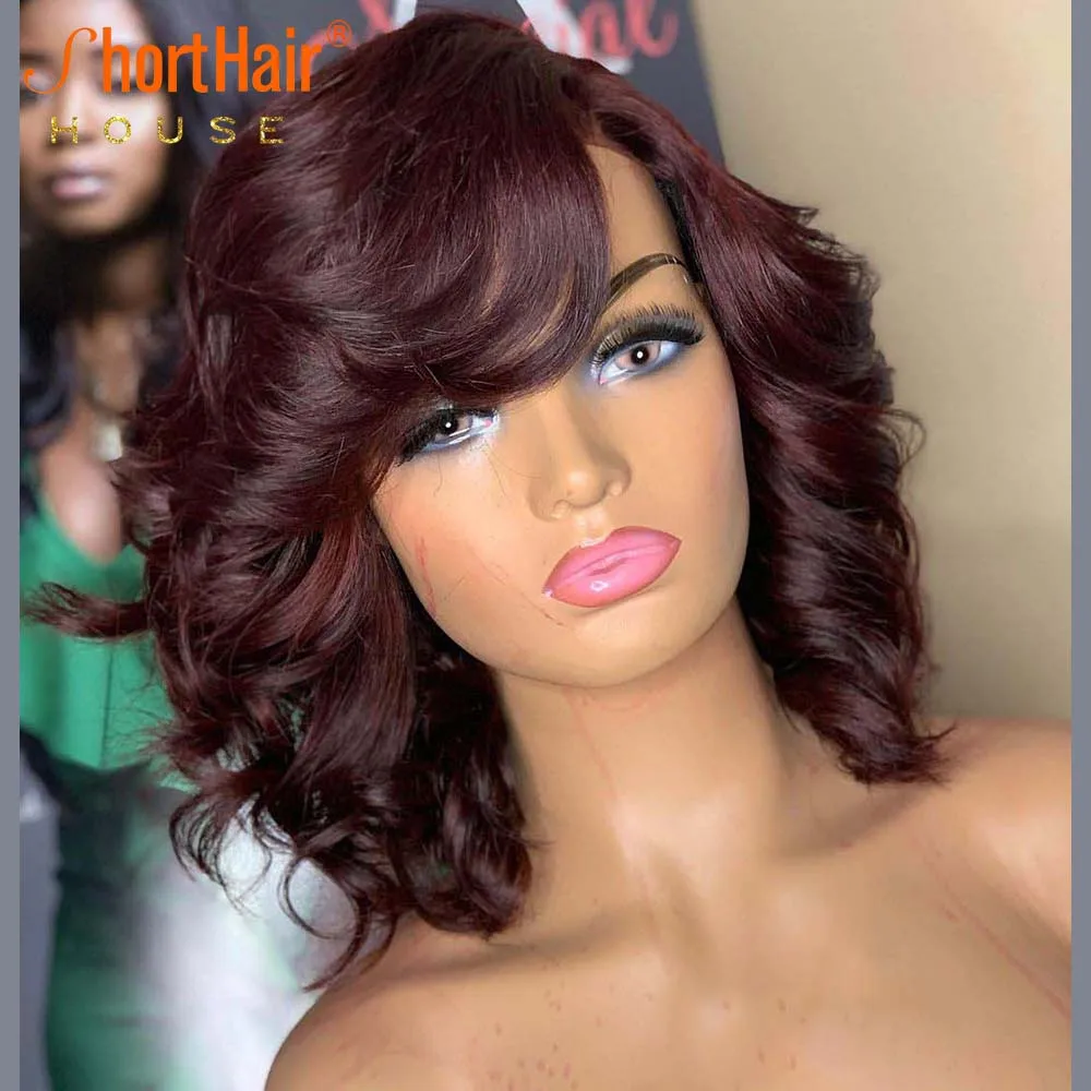 Darker 99J High Density Burgundy Body Wave Lace Front Wigs For Women Peruvian Hair Wig Remy Human Hair Deep Part Wigs