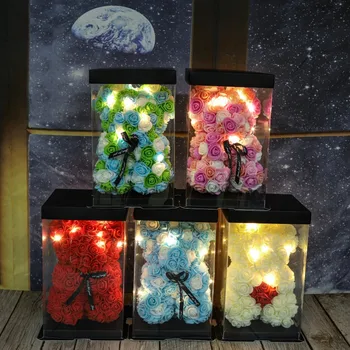 

LED Hand Made Rose Teddy Bear- Gift For Mothers Day Valentines Day Birthday Anniversary & Weddings Clear Gift Box Party Decor