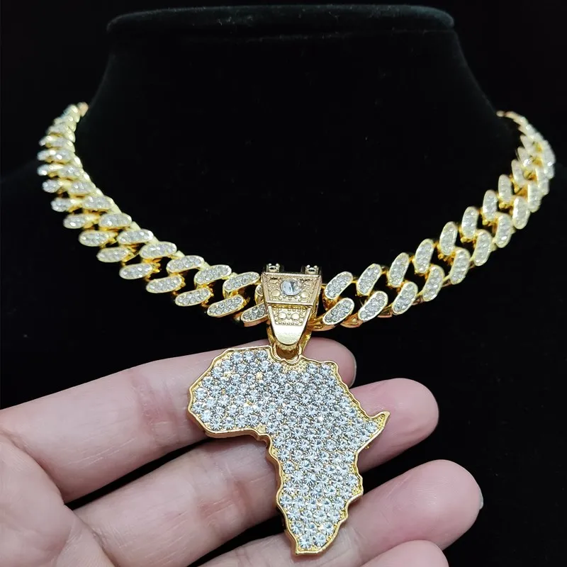 Collar con colgante de mapa de África para hombre y mujer, cadena