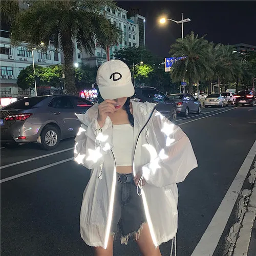 White Hoodies Женские толстовки Харадзюку, большие размеры, верхняя одежда и пальто, светоотражающие, с принтом луны и звезд, свободные, повседневные, с капюшоном, свитшоты, защита от солнца - Цвет: White Hoodies