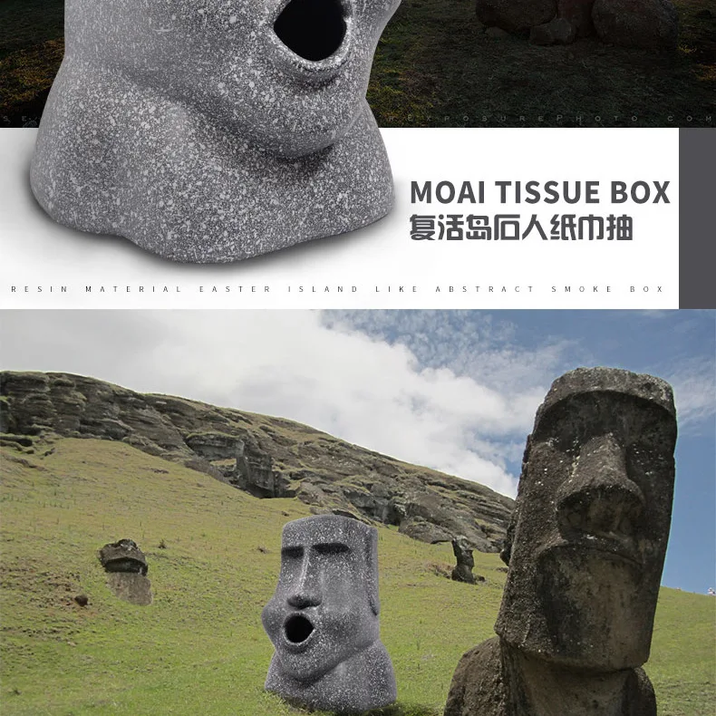Коробка для салфеток из полимера квадратная Moai моделирование recreation Island портретная каменная Бытовая ткань Take Stone люди ткани Take