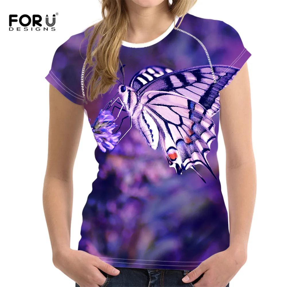 FORUDESIGNS/футболка с 3D принтом бабочки женская летняя Новинка футболки для девочек модная классная Женская симпатичная футболка с коротким рукавом топы - Цвет: HMD104BV