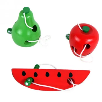 

Children's educational toys Wooden Caterpillar Eat Fruit Child Early Education Puzzle Wear Baby Funny Toy